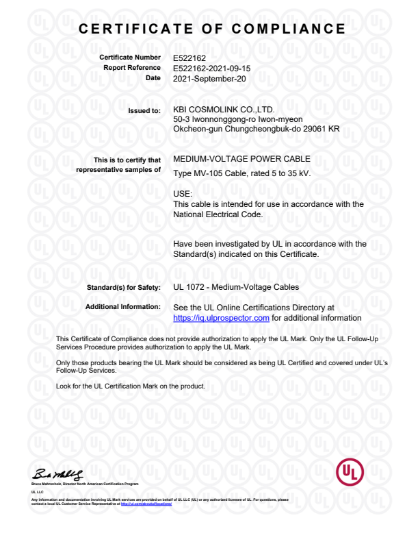 UL CERTIFICATE_E522162-20210915_UL1072_MV-105 